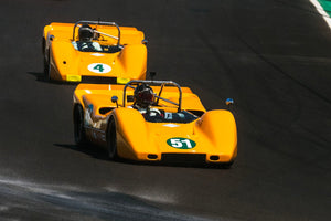 <p>Niky and Richard Griot driving McLaren M6A at the 2023 Rolex Monterey Historic Races at WeatherTech Raceway Laguna Seca</p>